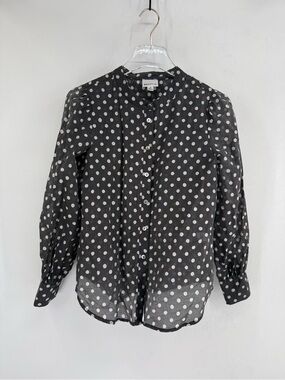 Bailey 44 Womens Top Sz small Gray Polka Dot Button Up Semi Sheer Puff Shoulder
